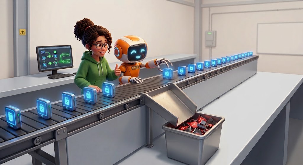Human and AI working together to validate findings of potential vulnerabilities, rejecting some and accepting others.